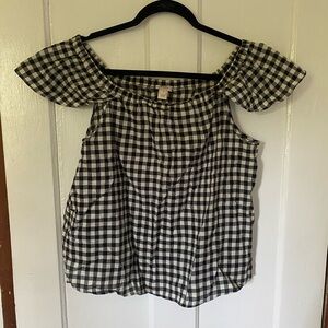 NWT! Gingham navy and white riddle sleeve tank blouse